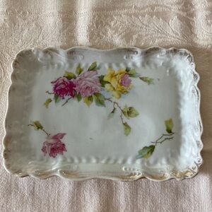 Beautiful Wheelock Germany Antique Roses Trinket Vanity Tray!